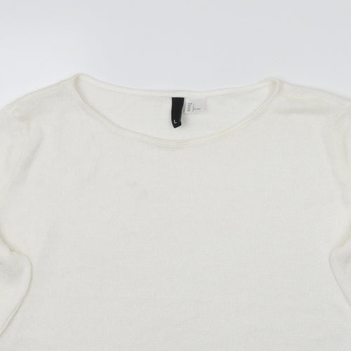 H&M Womens White  Knit Pullover Jumper Size L  - Thin material