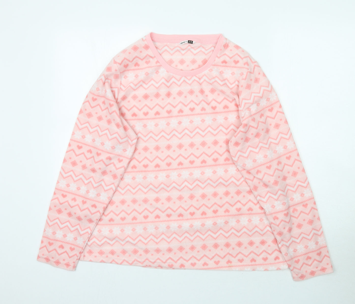 Pep & Co Womens Pink Fair Isle Fleece Top Pyjama Top Size 16