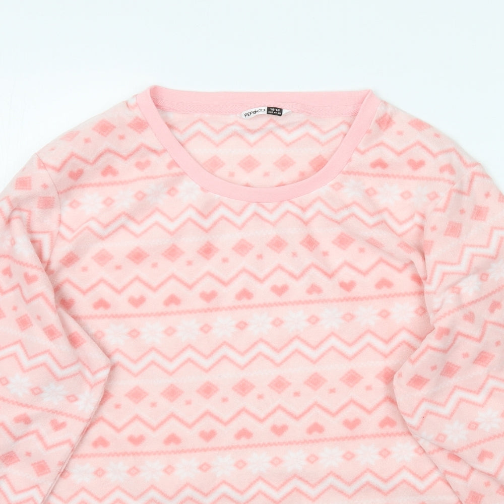 Pep & Co Womens Pink Fair Isle Fleece Top Pyjama Top Size 16