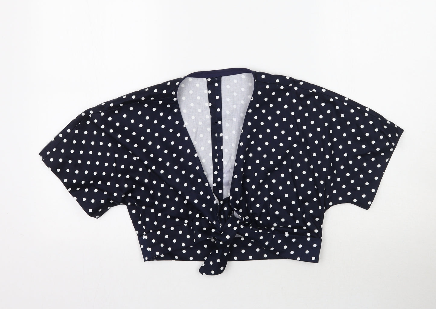 Preworn Womens Blue Polka Dot  Cropped Blouse Size L  - Tie front
