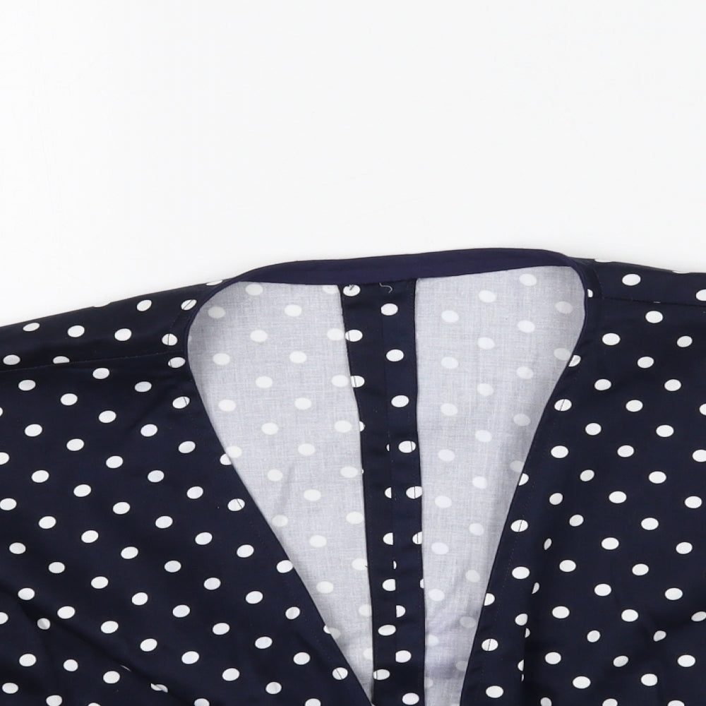 Preworn Womens Blue Polka Dot  Cropped Blouse Size L  - Tie front