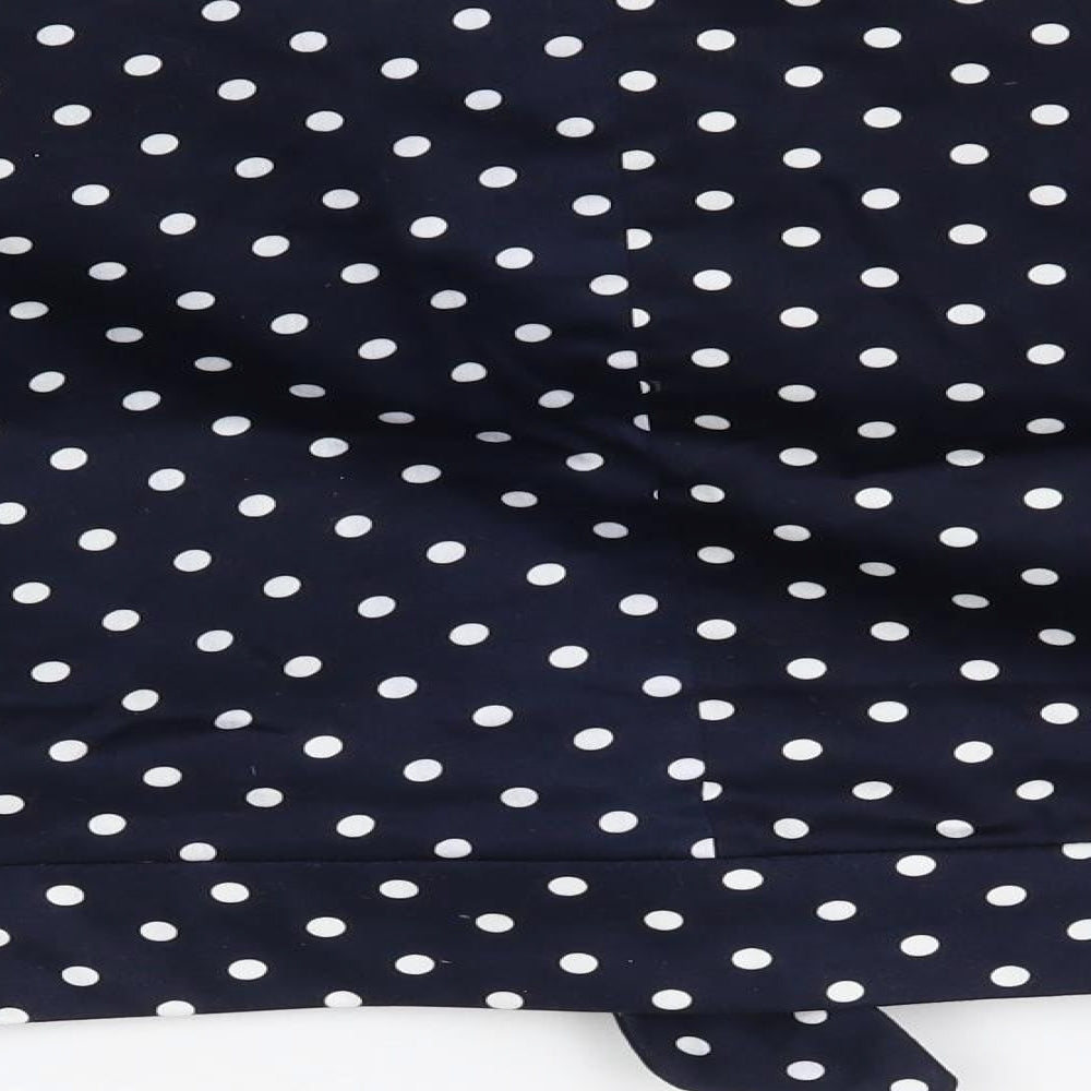 Preworn Womens Blue Polka Dot  Cropped Blouse Size L  - Tie front