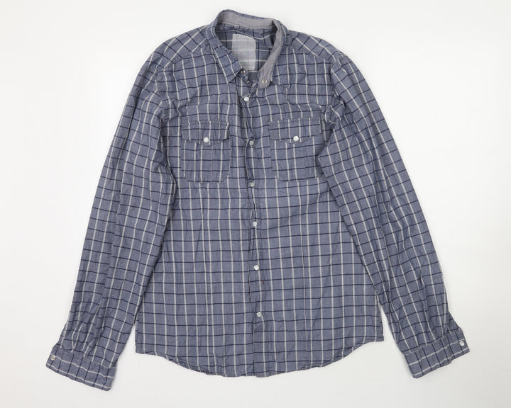 New Look Mens Black Plaid   Button-Up Size M