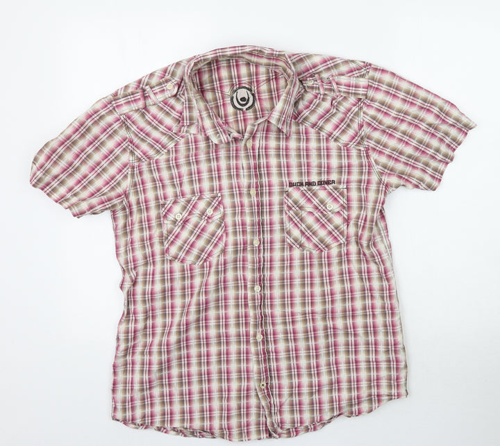 Duck and Cover Mens Multicoloured Plaid   Button-Up Size L