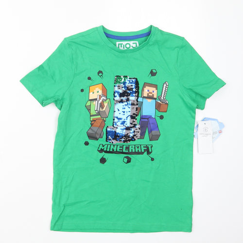 Tesco Boys Green   Basic T-Shirt Size 8-9 Years  - Minecraft