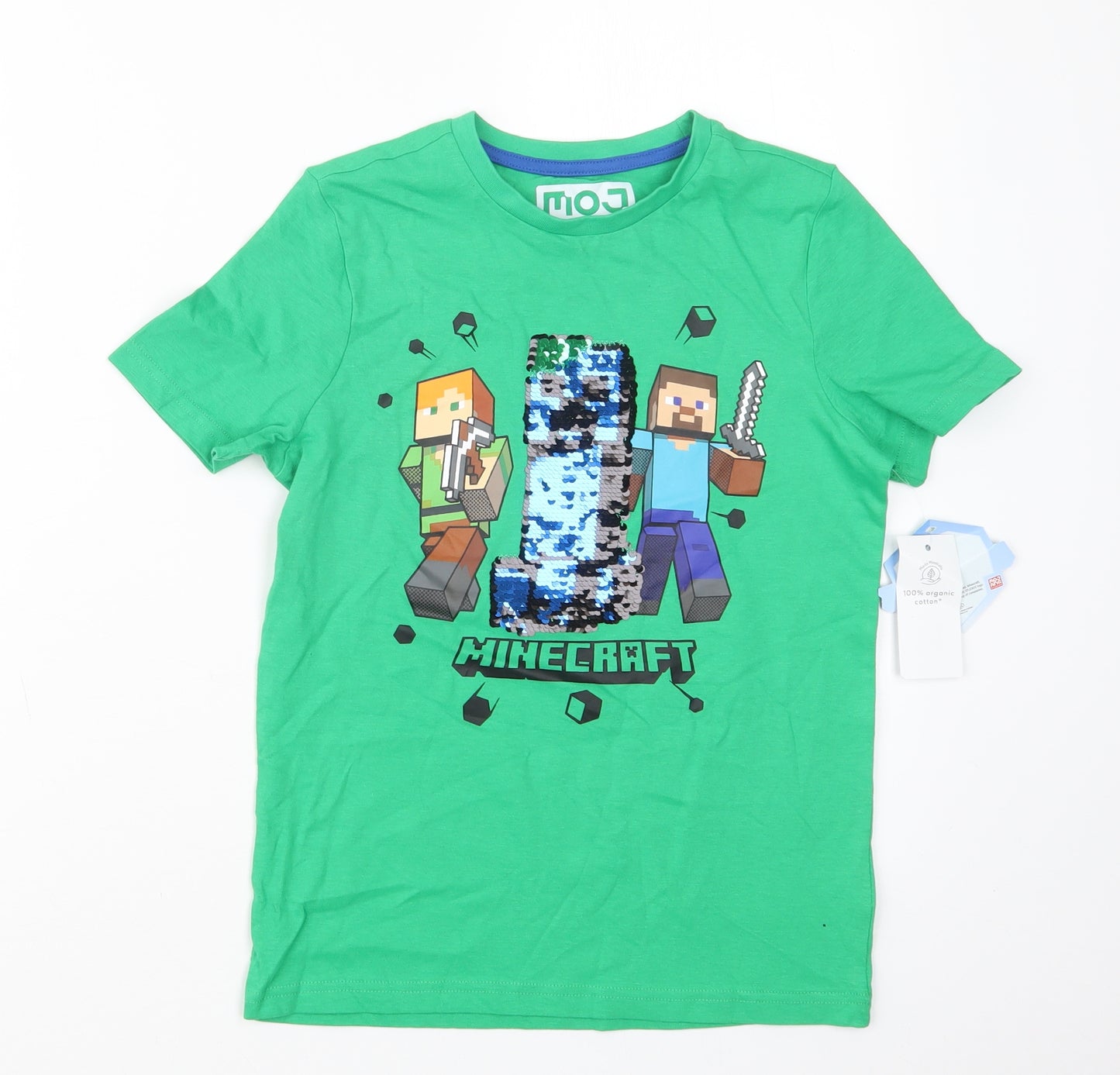 Tesco Boys Green   Basic T-Shirt Size 8-9 Years  - Minecraft