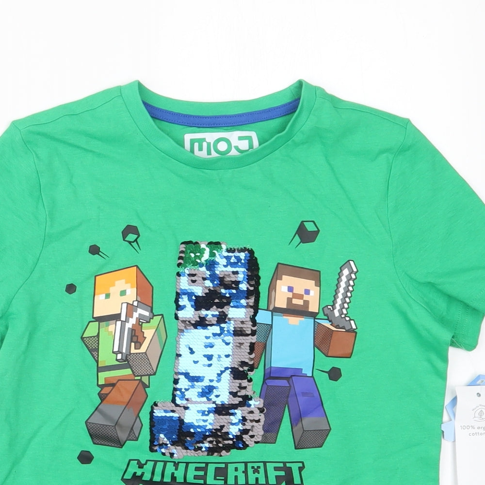 Tesco Boys Green   Basic T-Shirt Size 8-9 Years  - Minecraft