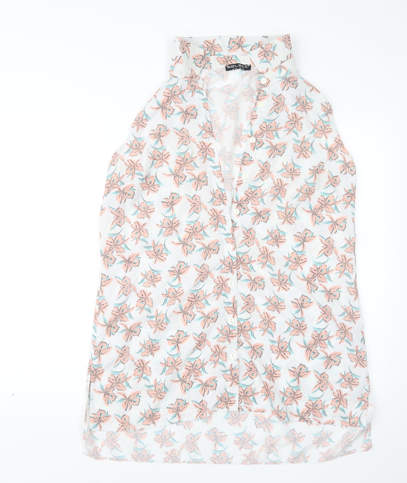 Select Womens White Floral  Basic Button-Up Size 14