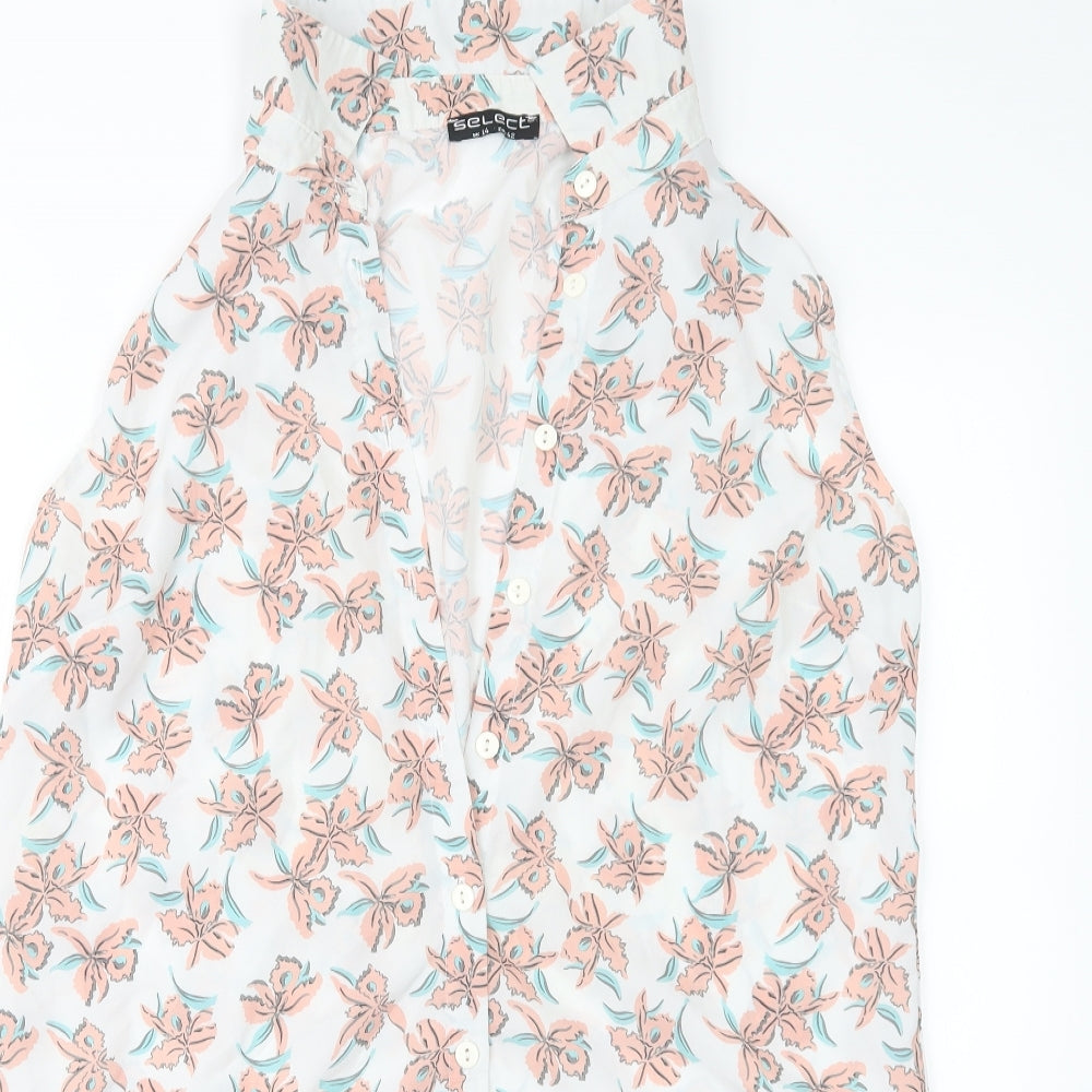 Select Womens White Floral  Basic Button-Up Size 14