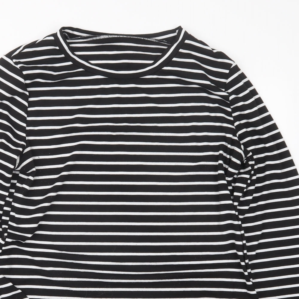 Preworn Womens Black Striped  Basic T-Shirt Size M  - Long