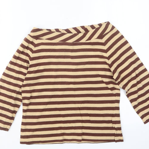 Emreco Womens Beige Striped  Basic T-Shirt Size 12