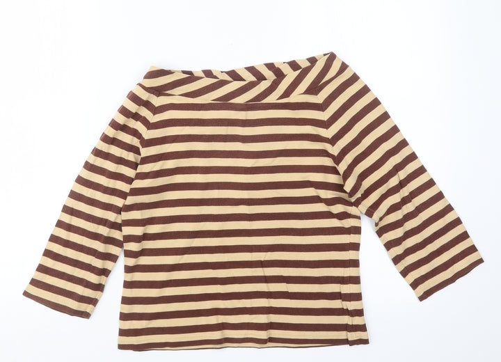 Emreco Womens Beige Striped  Basic T-Shirt Size 12