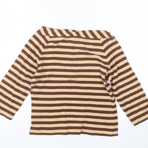 Emreco Womens Beige Striped  Basic T-Shirt Size 12