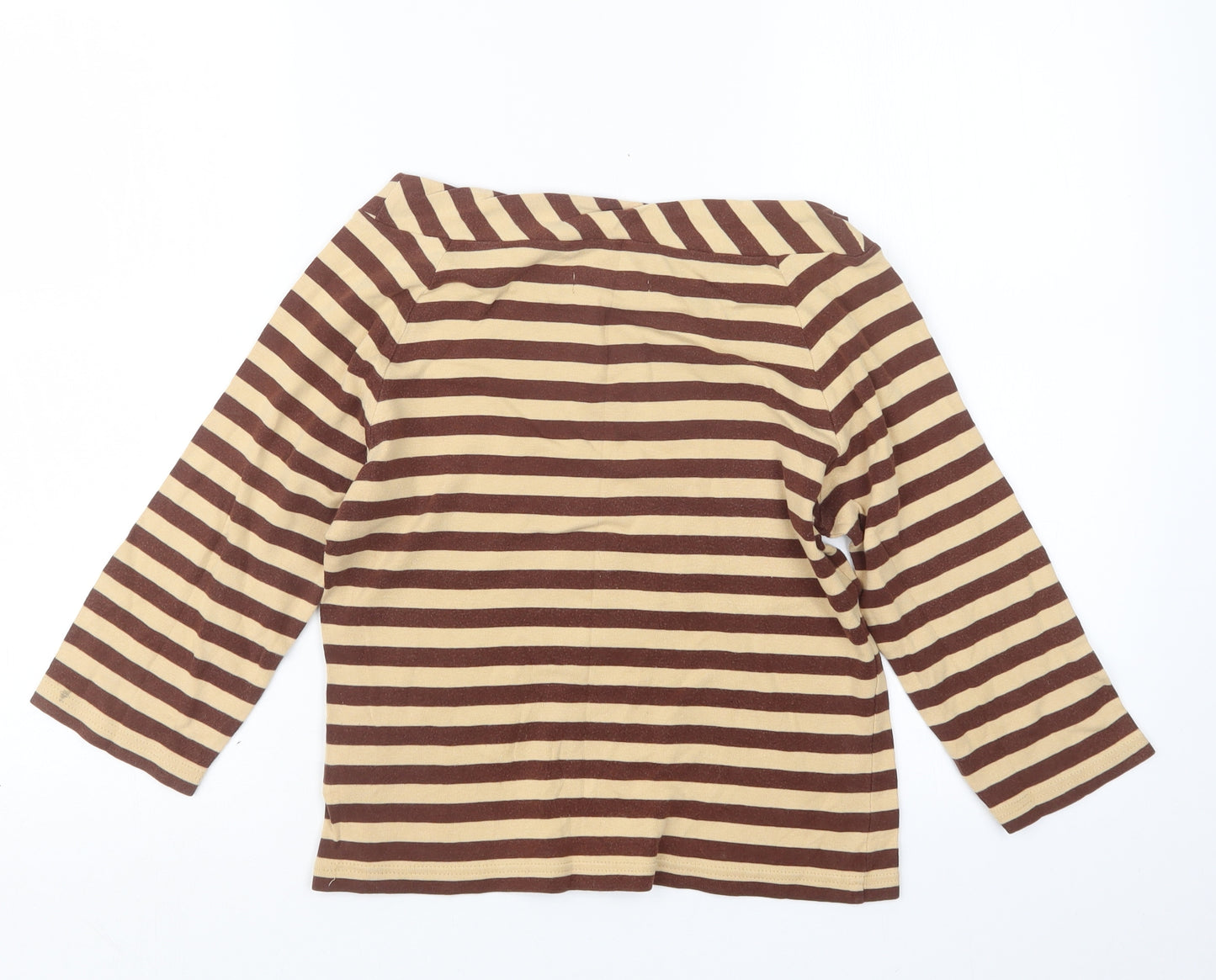 Emreco Womens Beige Striped  Basic T-Shirt Size 12