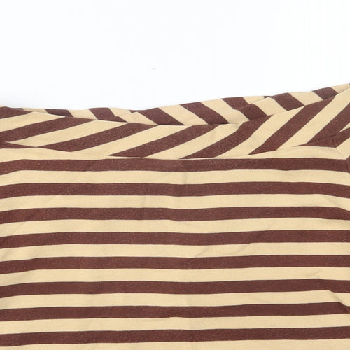 Emreco Womens Beige Striped  Basic T-Shirt Size 12