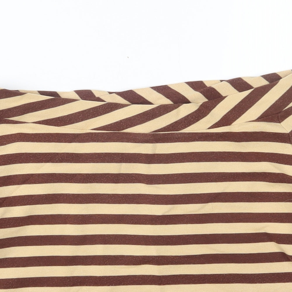 Emreco Womens Beige Striped  Basic T-Shirt Size 12