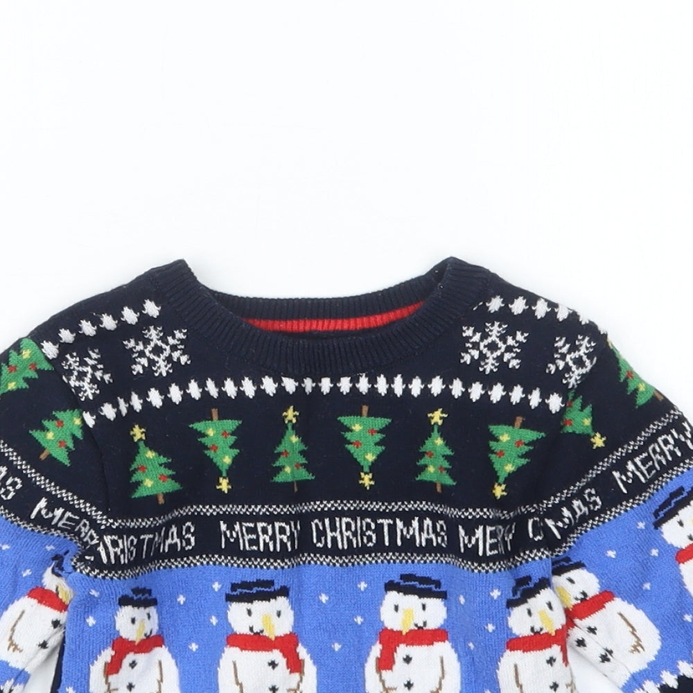 Primark Boys Blue Geometric Knit Pullover Jumper Size 12-18 Months  - Christmas