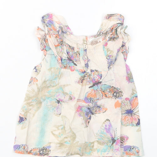 Peacocks Girls Beige Geometric  Basic Blouse Size 9-12 Months