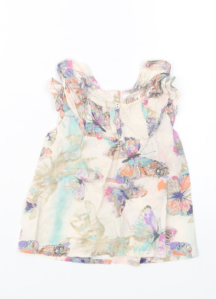 Peacocks Girls Beige Geometric Basic Blouse Size 9-12 Months