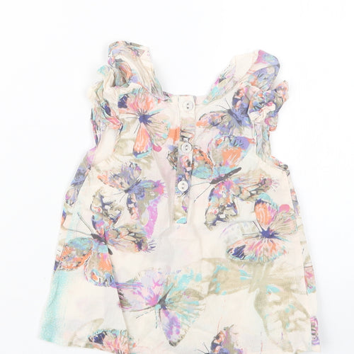 Peacocks Girls Beige Geometric  Basic Blouse Size 9-12 Months
