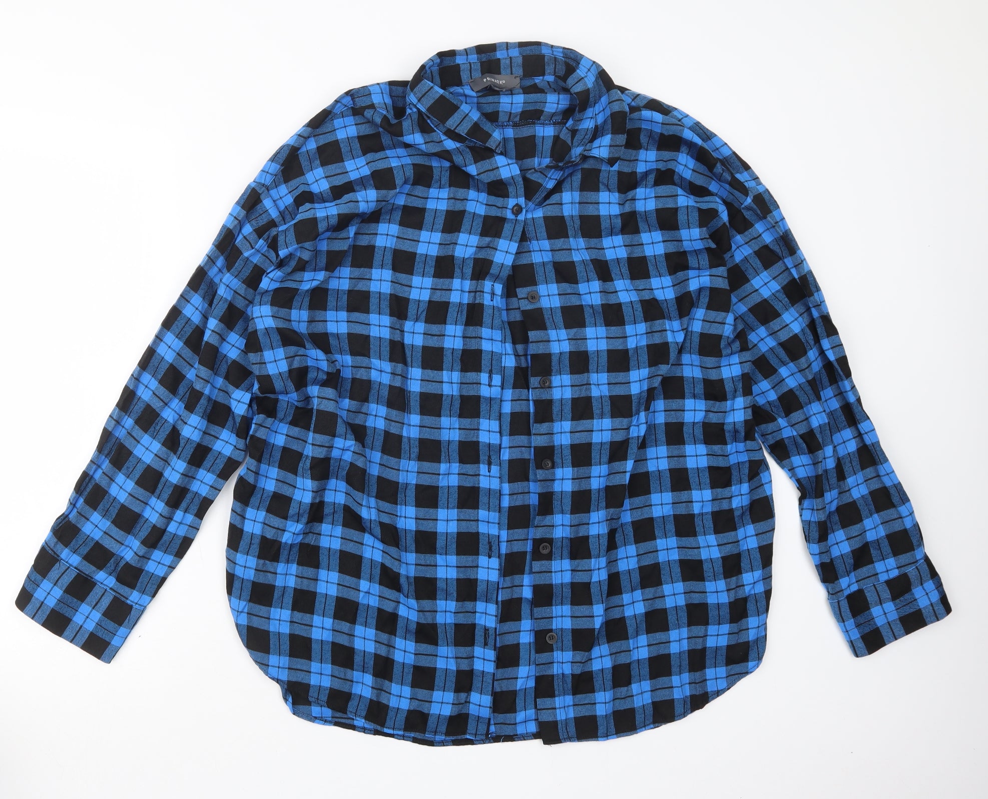 Primark Womens Blue Check Basic Button-Up Size 14 β Preworn