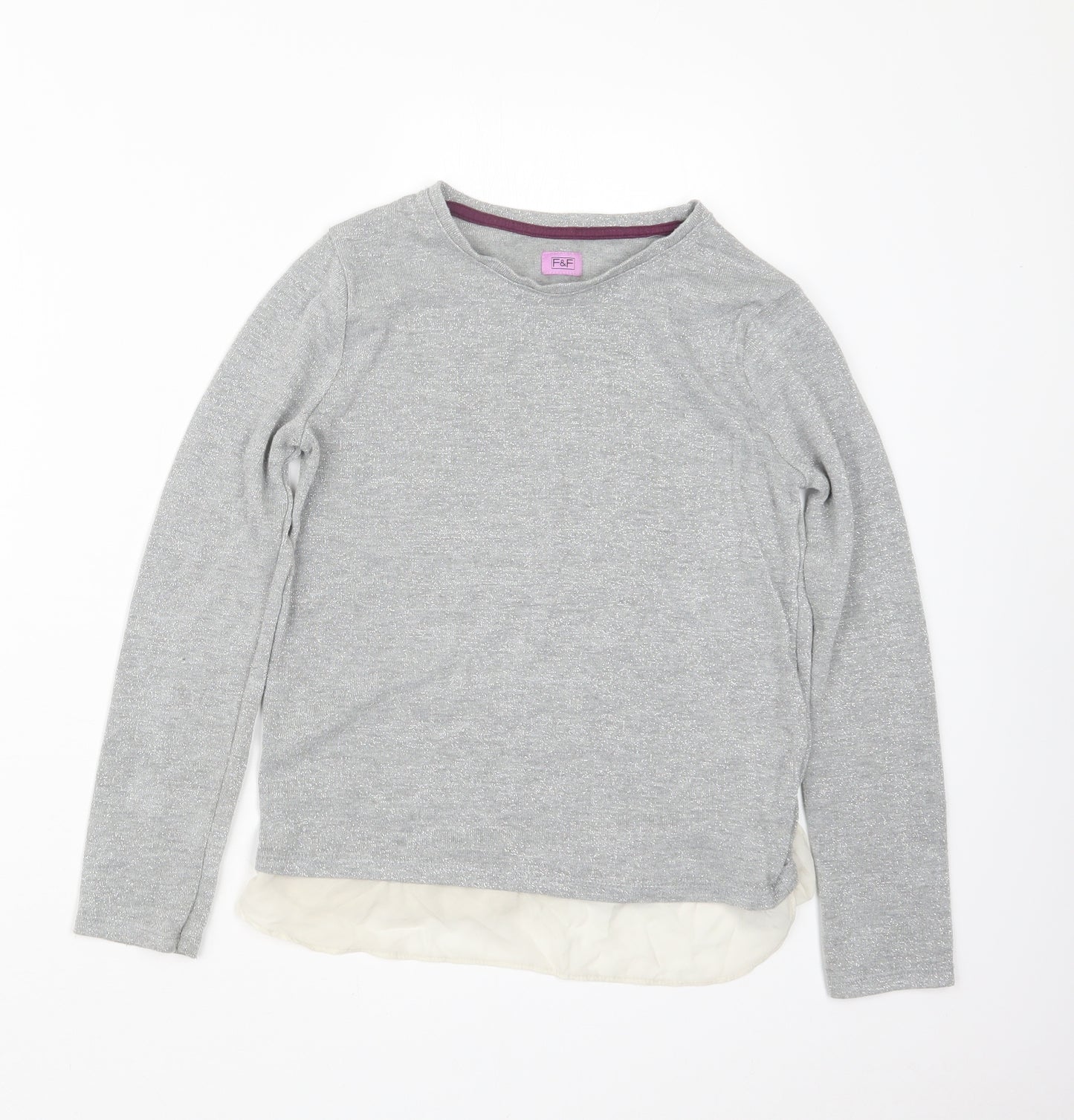 F&F Girls Silver   Pullover Jumper Size 10-11 Years