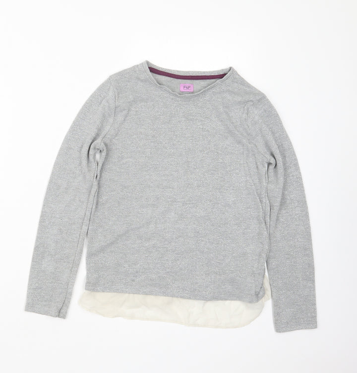 F&F Girls Silver   Pullover Jumper Size 10-11 Years