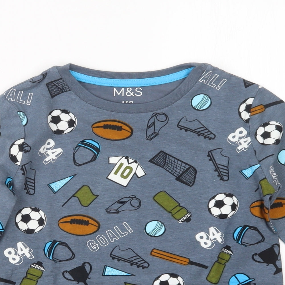 Marks and Spencer Boys Grey Geometric   Pyjama Set Size 8-9 Years
