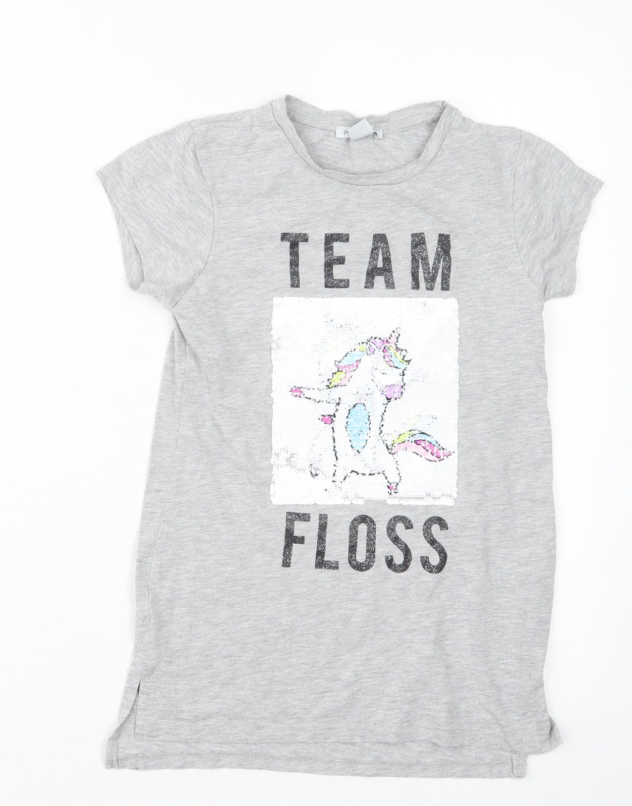 Primark Girls Grey   Basic T-Shirt Size 10-11 Years  - Unicorn