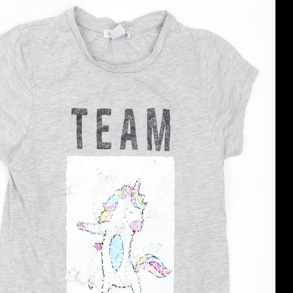 Primark Girls Grey   Basic T-Shirt Size 10-11 Years  - Unicorn