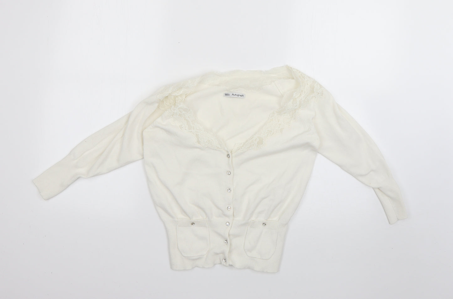 Marks and Spencer Womens White   Cardigan Jumper Size 12