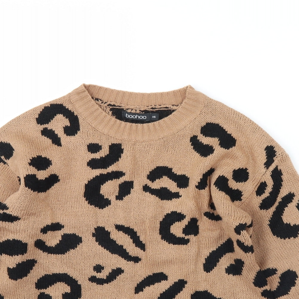 Boohoo Womens Brown Animal Print  Pullover Jumper Size XS