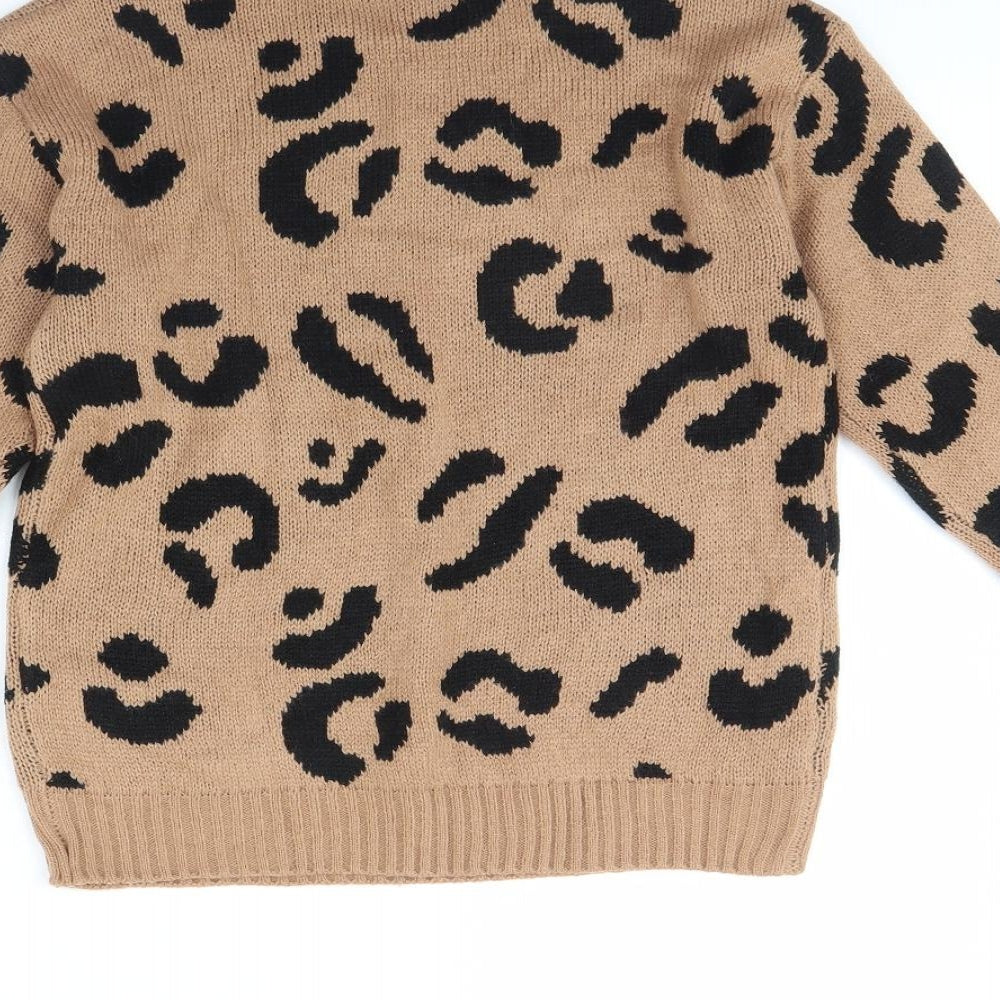 Boohoo Womens Brown Animal Print  Pullover Jumper Size XS