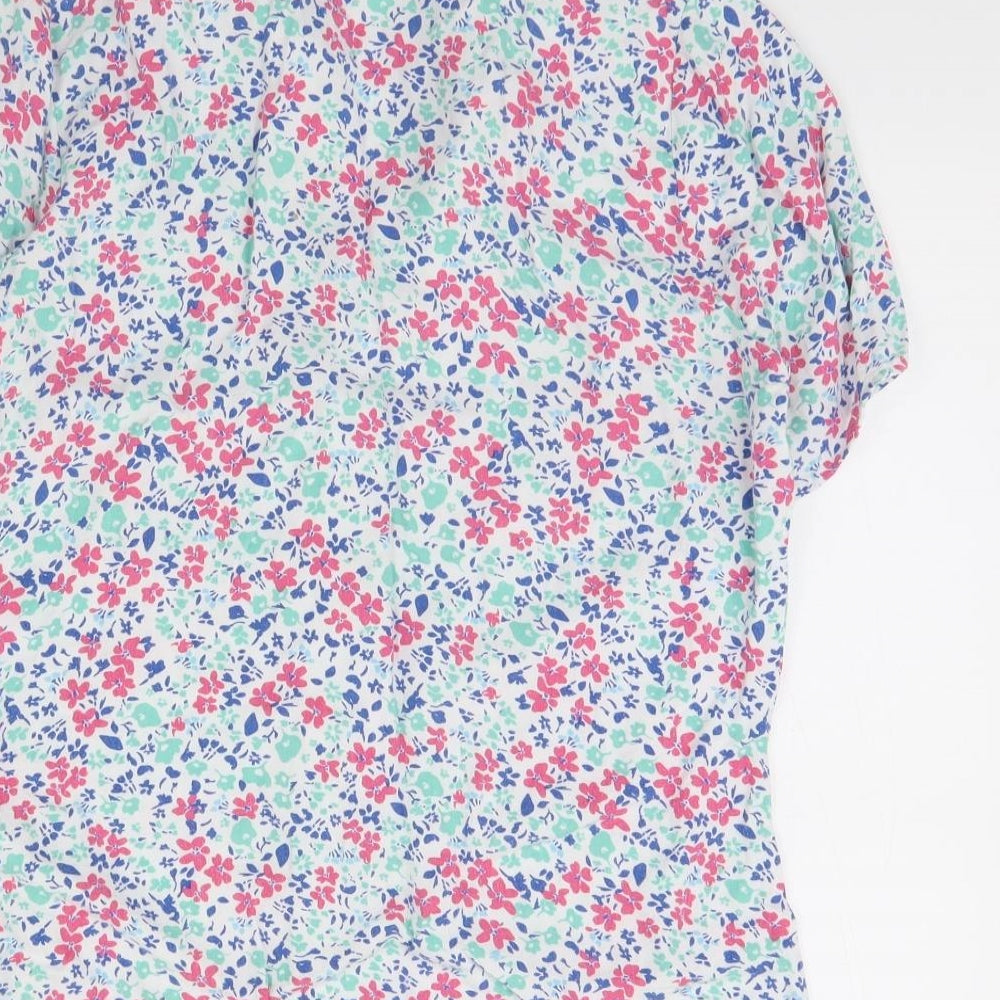 m&S Womens White Floral  Basic Button-Up Size 10