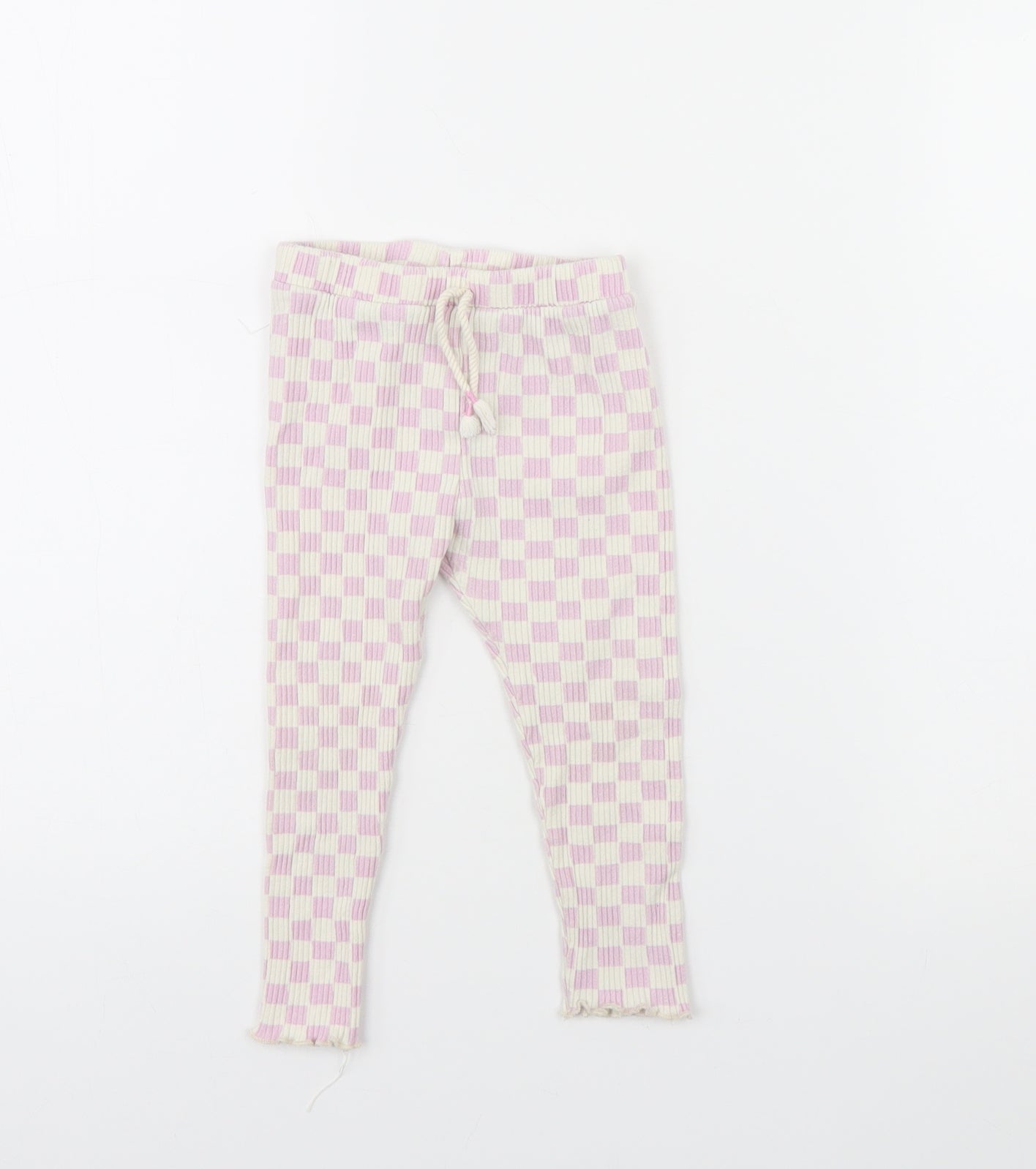 Zara Girls White Plaid  Jogger Trousers Size 2 Years