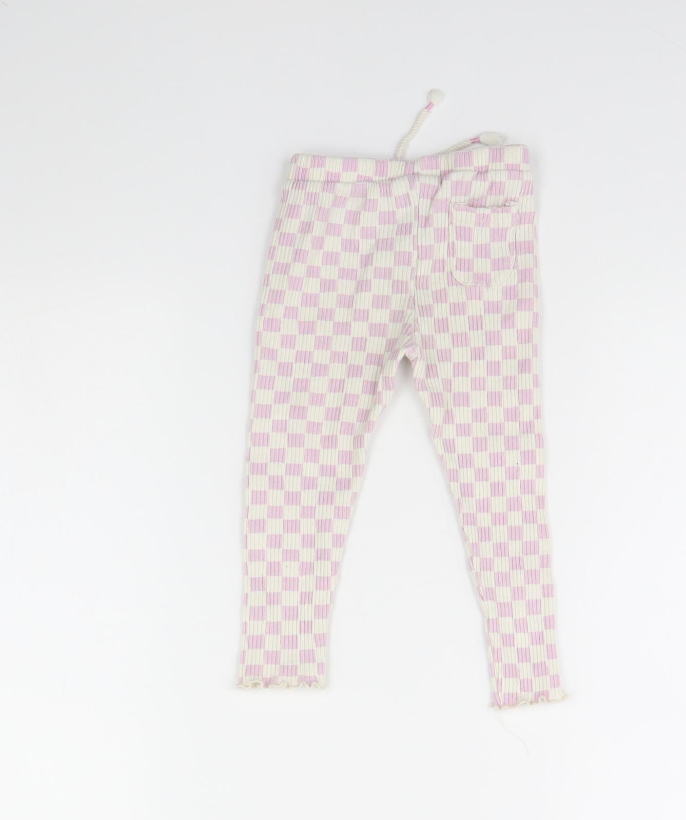 Zara Girls White Plaid  Jogger Trousers Size 2 Years