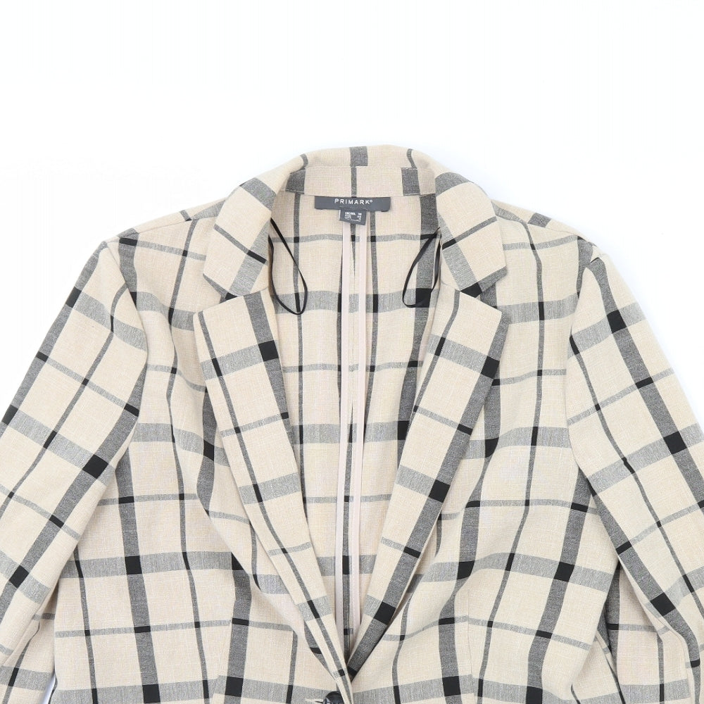Primark Womens Beige Plaid  Jacket Blazer Size 10