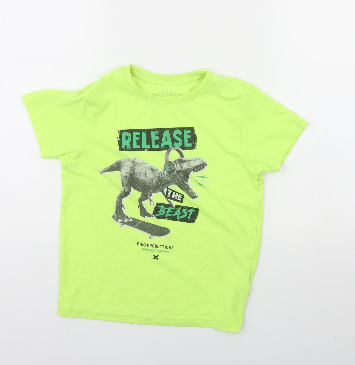 Primark Boys Green   Basic T-Shirt Size 7 Years  - Dinosaur