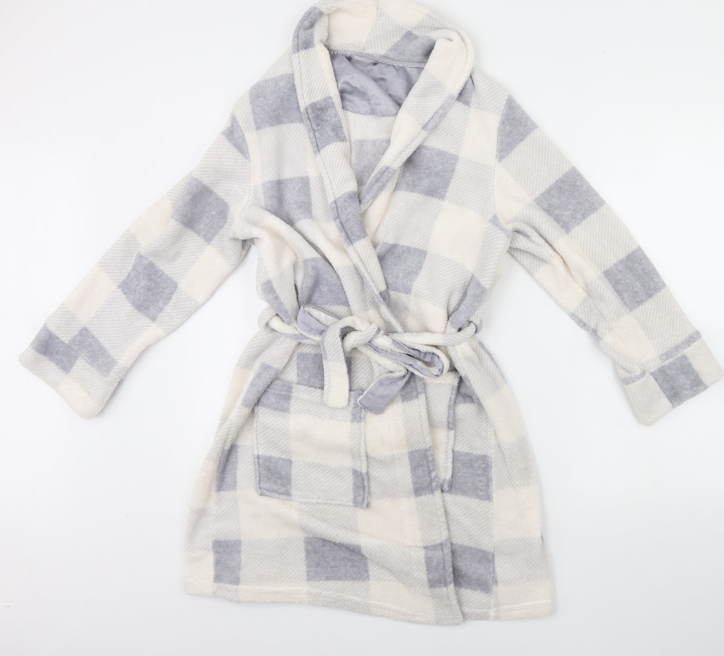 Love to lounge Womens White Plaid Fleece Cami Gown Size XS