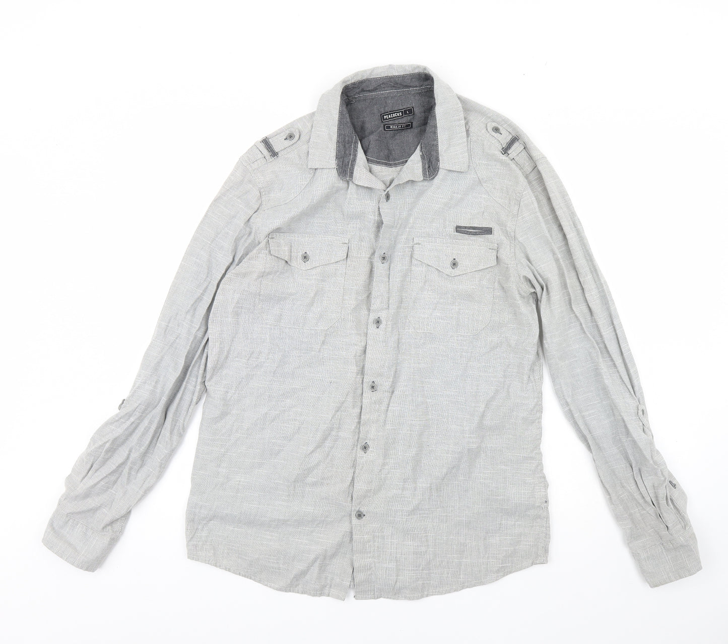 Peacocks Mens Grey    Dress Shirt Size L