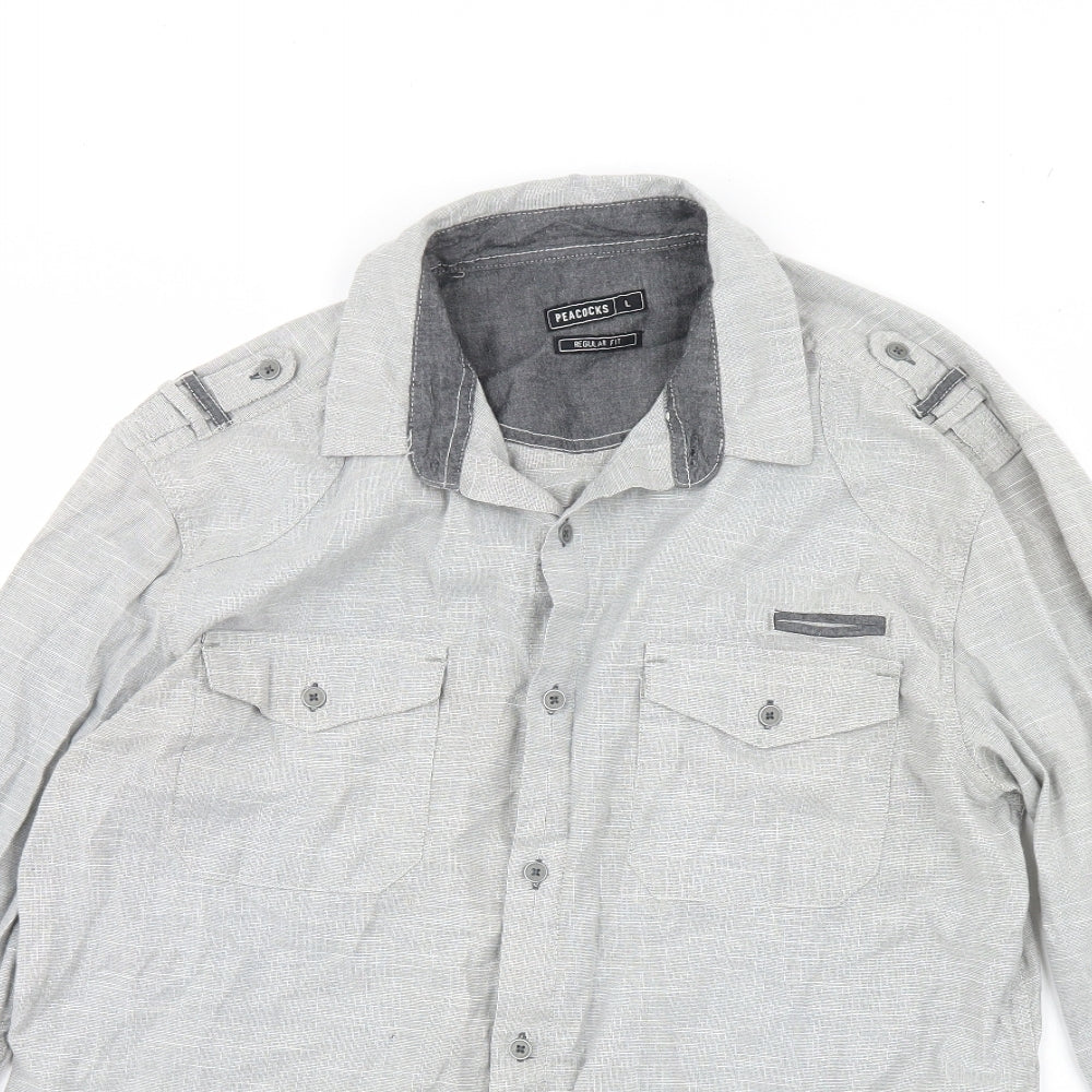 Peacocks Mens Grey    Dress Shirt Size L
