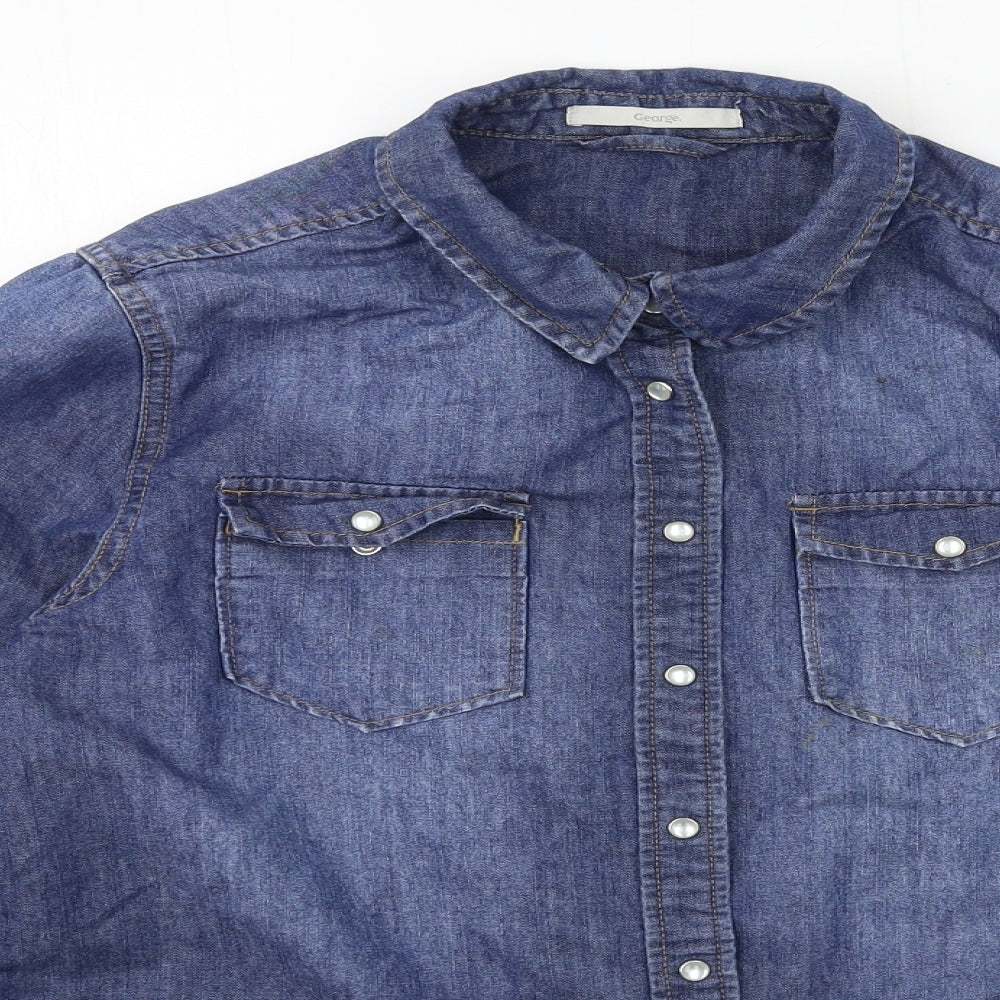 George Womens Blue  Denim Basic Button-Up Size 12