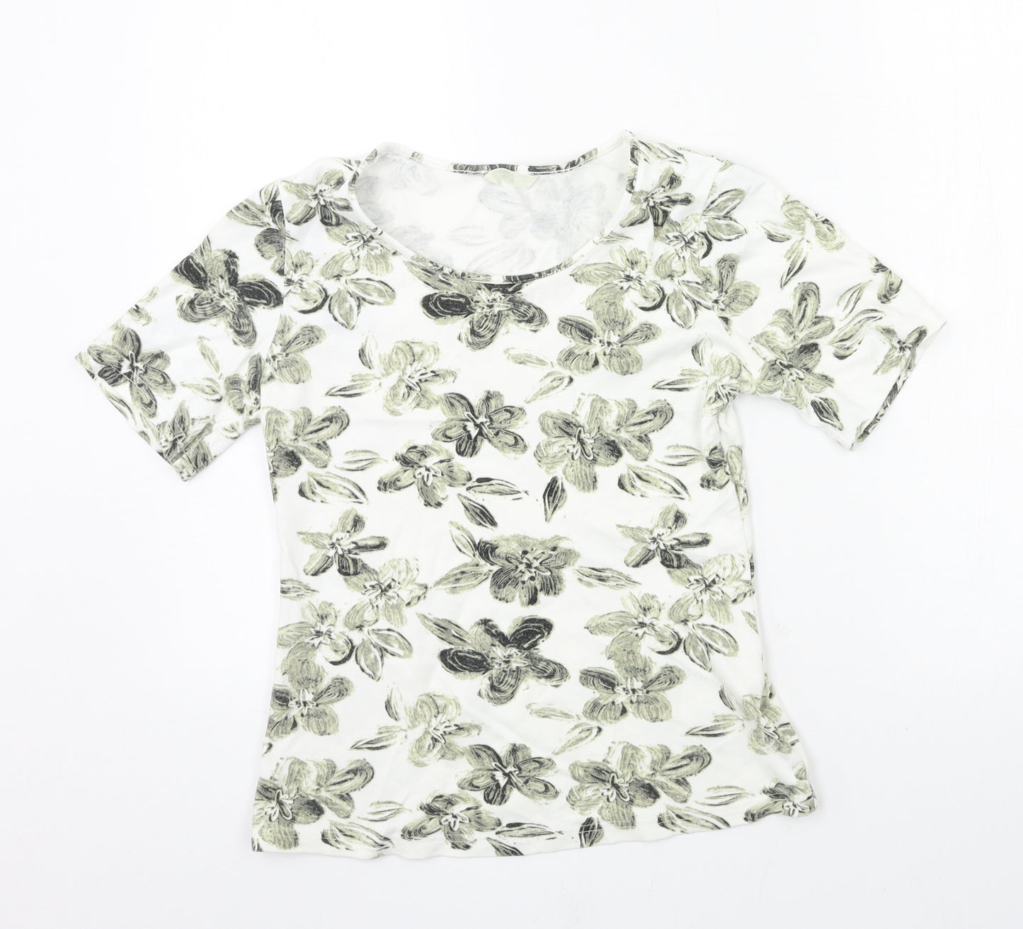 Marks and Spencer Womens White Floral  Basic T-Shirt Size 8