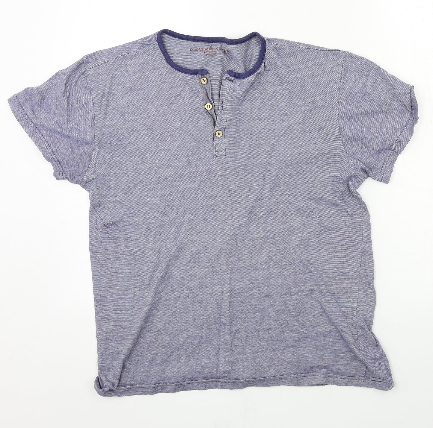 Prworn Mens Blue Striped Jersey  T-Shirt Size M