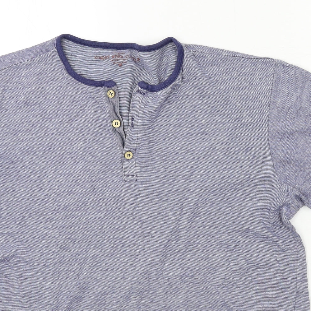 Prworn Mens Blue Striped Jersey  T-Shirt Size M