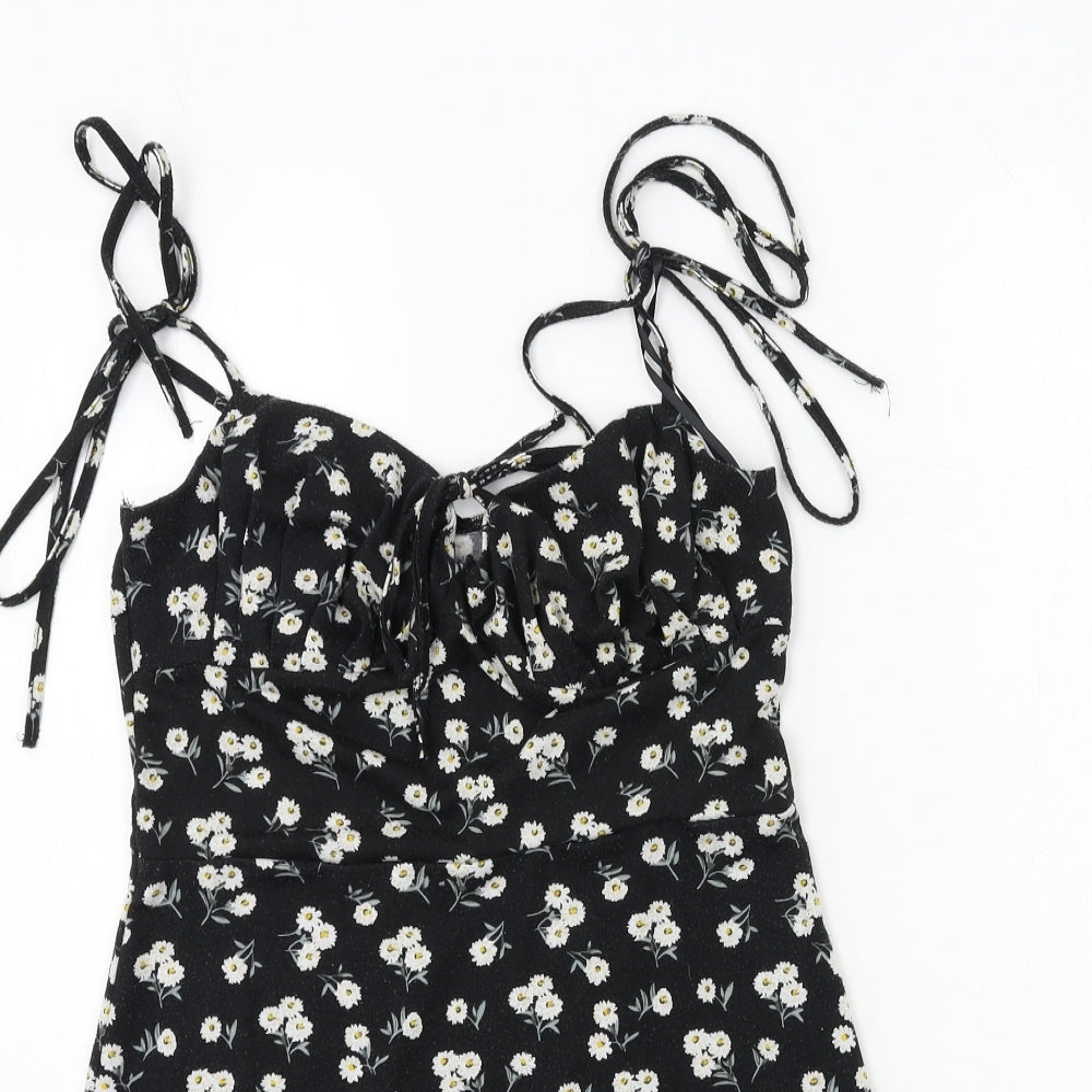 SheIn Womens Black Floral Jersey Slip Dress  Size M