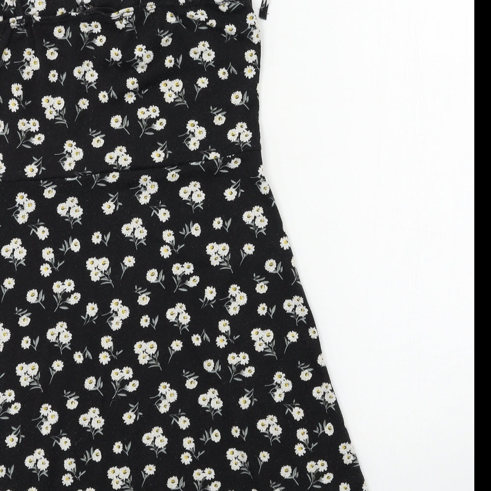 SheIn Womens Black Floral Jersey Slip Dress  Size M