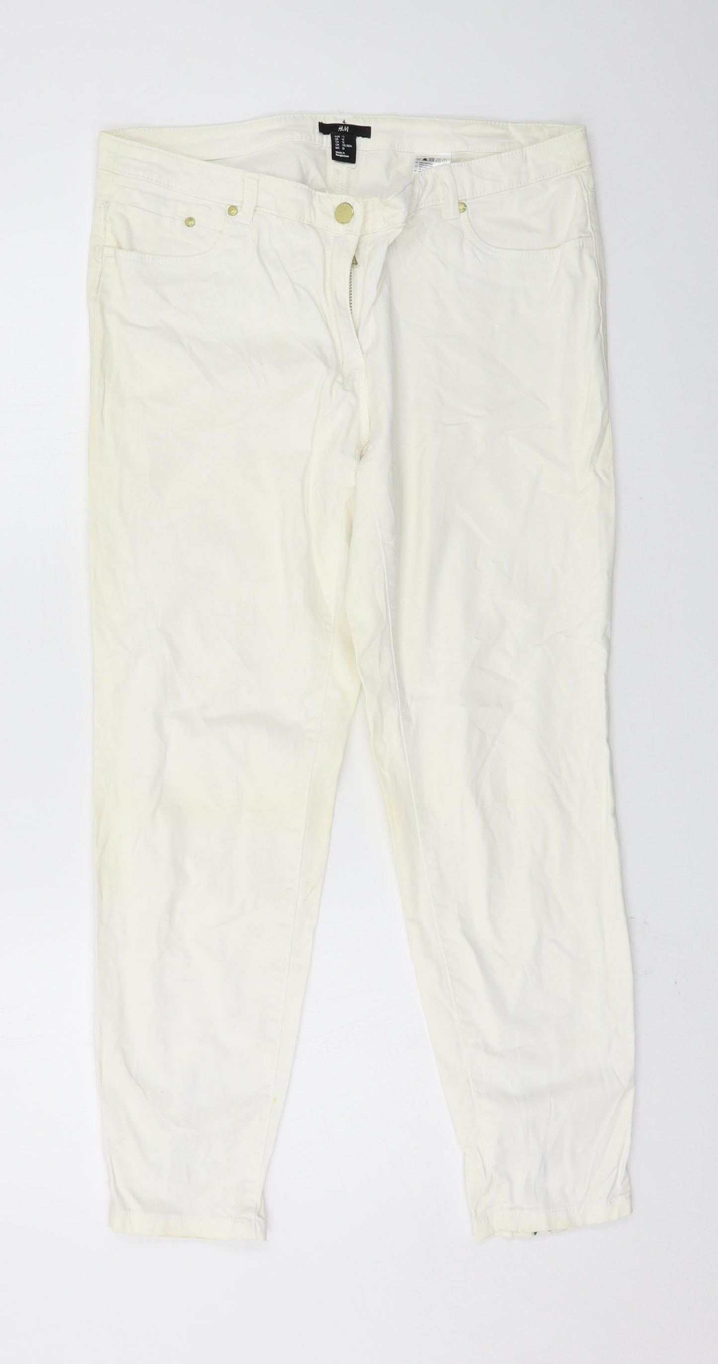 H&M Womens Ivory  Denim Skinny Jeans Size 14 L26 in