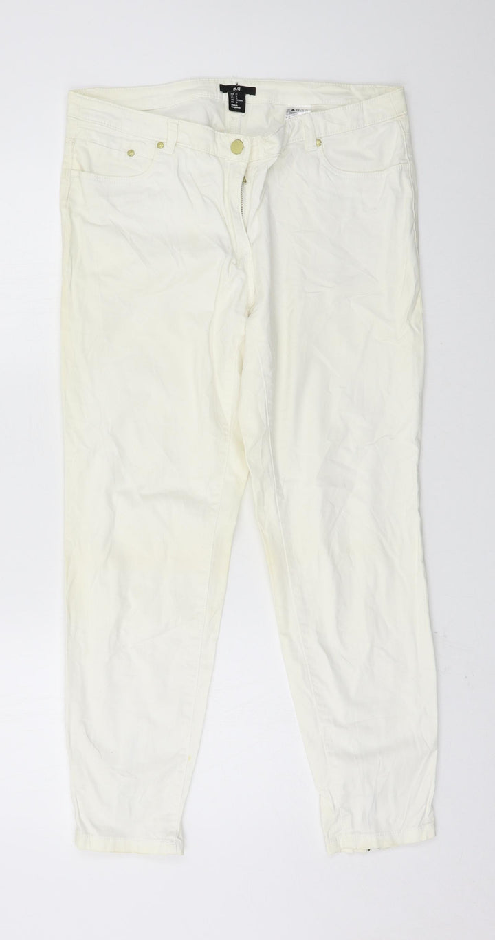 H&M Womens Ivory  Denim Skinny Jeans Size 14 L26 in