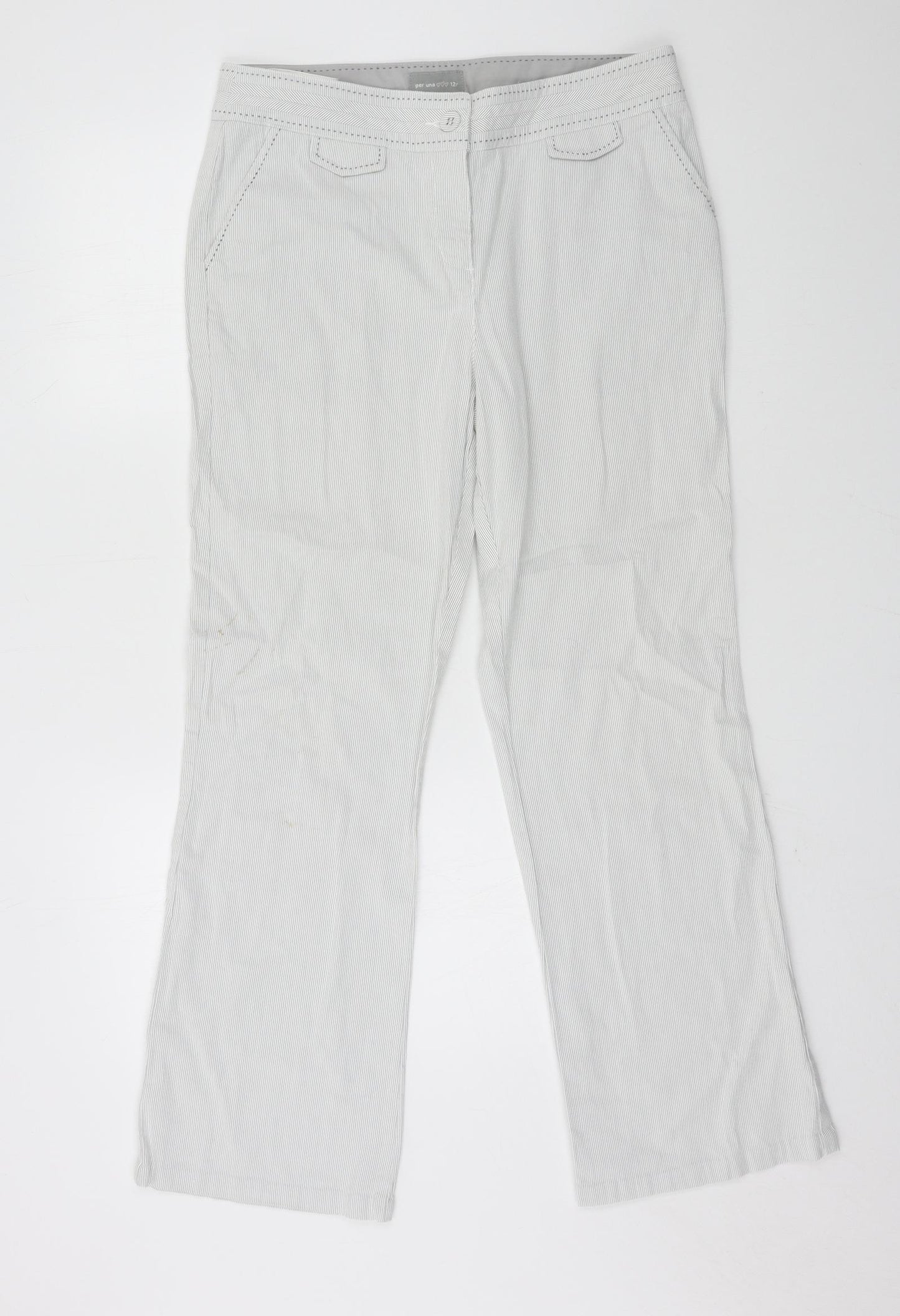 Per Una Womens Grey Striped  Trousers  Size 12 L28 in